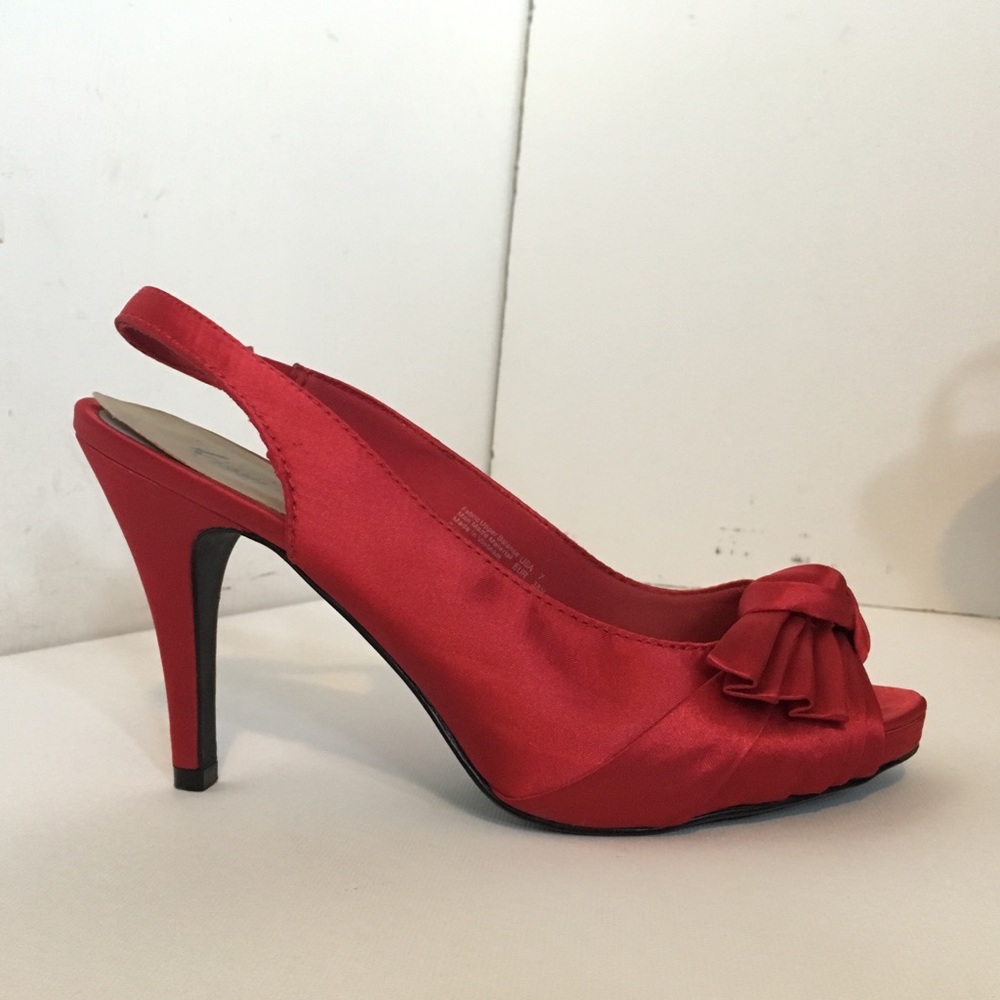 4” red satin stilettos!